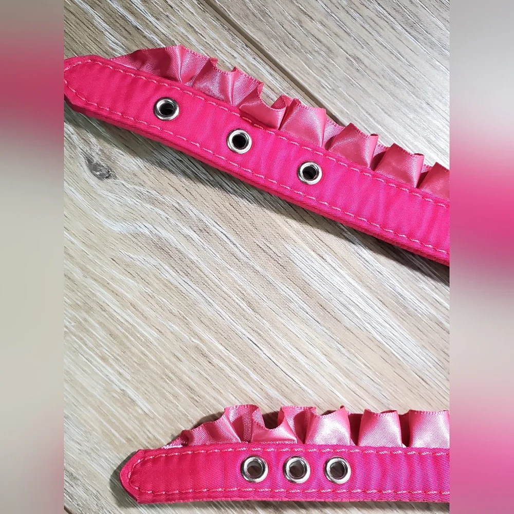Hot Pink Ruffled Rhinestone Dog Harness With Silver Buckles Size XS